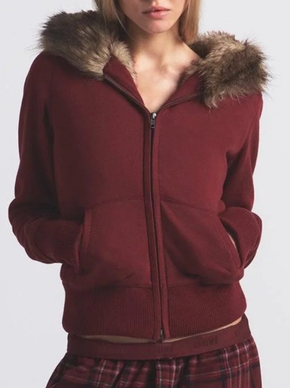 NWT SKIMS Cotton Fleece Lined Zip Up Hoodie in Merlot Size XL 🔥🔥🔥